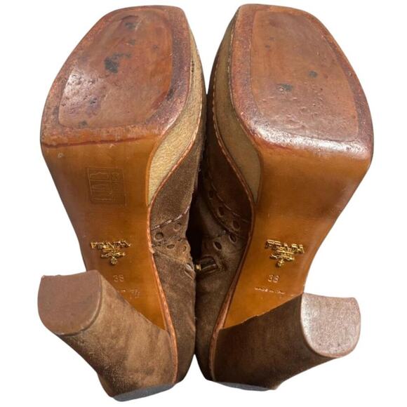 90's y2k vintage authentic Prada Brown Suede Knee high boots size 7.5 us - Picture 7 of 8